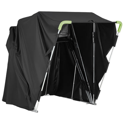 Motorcycle Storage Shelter with Security Lock, 600D Oxford Flip-Up Garage Tent, Heavy-Duty All-Weather Motorcycle Cover with Ventilation Windows, 346x137.5x190 cm Outdoor Vehicle Shelter, Black
