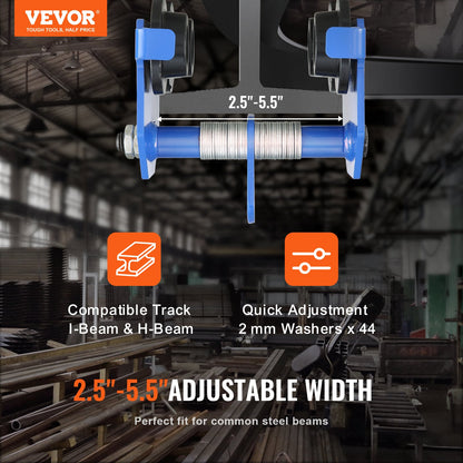 VEVOR Manual Trolley, 0.5 Ton Load Capacity Push Beam Trolley with Dual Wheels,