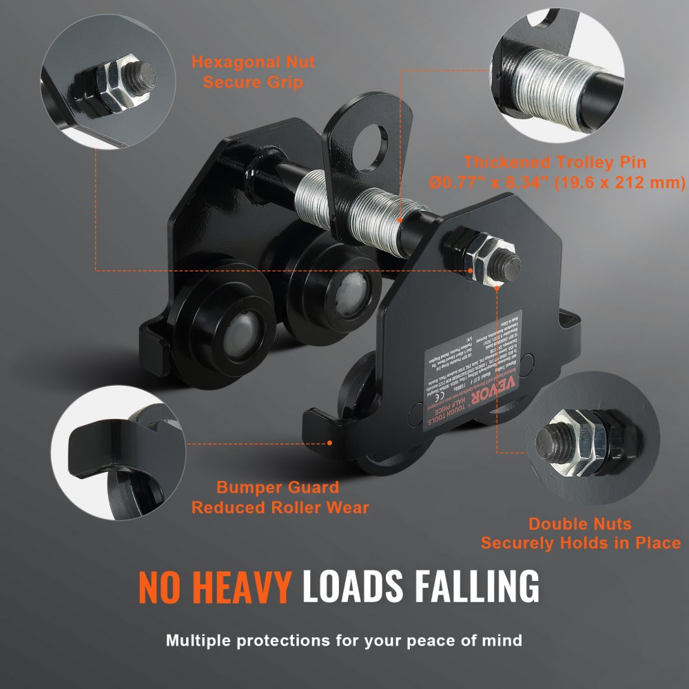 Manual Trolley, 0.5 Ton Load Capacity Push Beam Trolley with Dual Wheels, Adjustable for I-Beam Flange Width 63.5 mm to 
