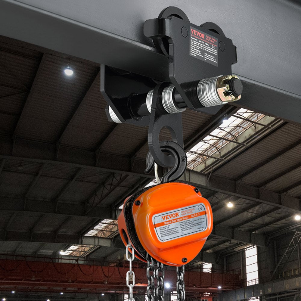 Manual Trolley, 2 Ton Load Capacity, Push Beam Trolley with Dual Wheels, Adjustable for I-Beam Flange Width 63.5 mm to 1