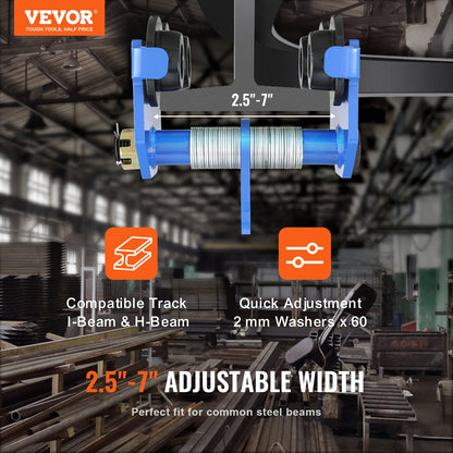 VEVOR Manual Trolley, 1 Ton Load Capacity, Push Beam Trolley with Dual Wheels, Adjustable