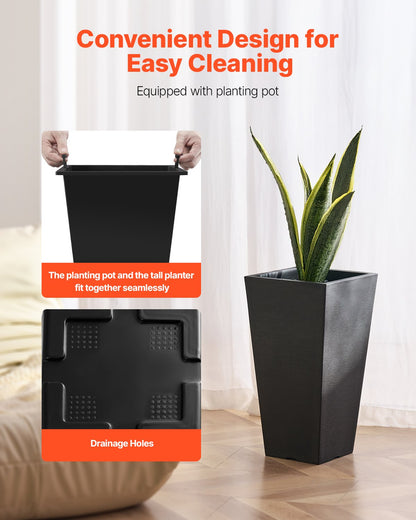 VEVOR Tall Planter Set of 2 Square Tapered Planters 57 cm for Outdoor Indoor