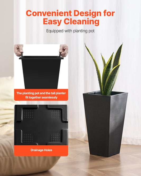 VEVOR Tall Planter Set of 2 Square Tapered Planters 57 cm for Outdoor Indoor