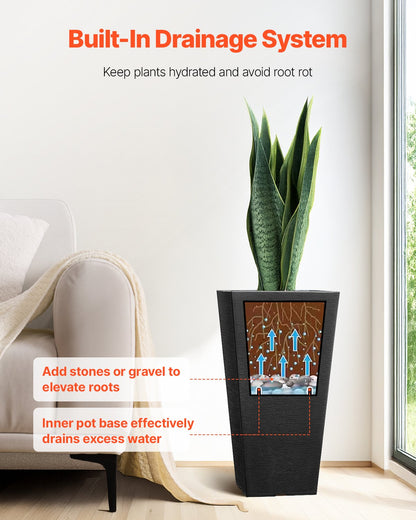 VEVOR Tall Planter Set of 2 Square Tapered Planters 57 cm for Outdoor Indoor