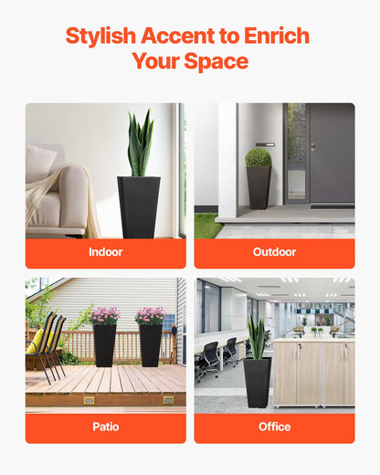 VEVOR Tall Planter Set of 2 Square Tapered Planters 57 cm for Outdoor Indoor