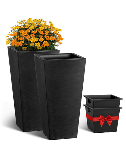 VEVOR Tall Planter Set of 2 Square Tapered Planters 57 cm for Outdoor Indoor