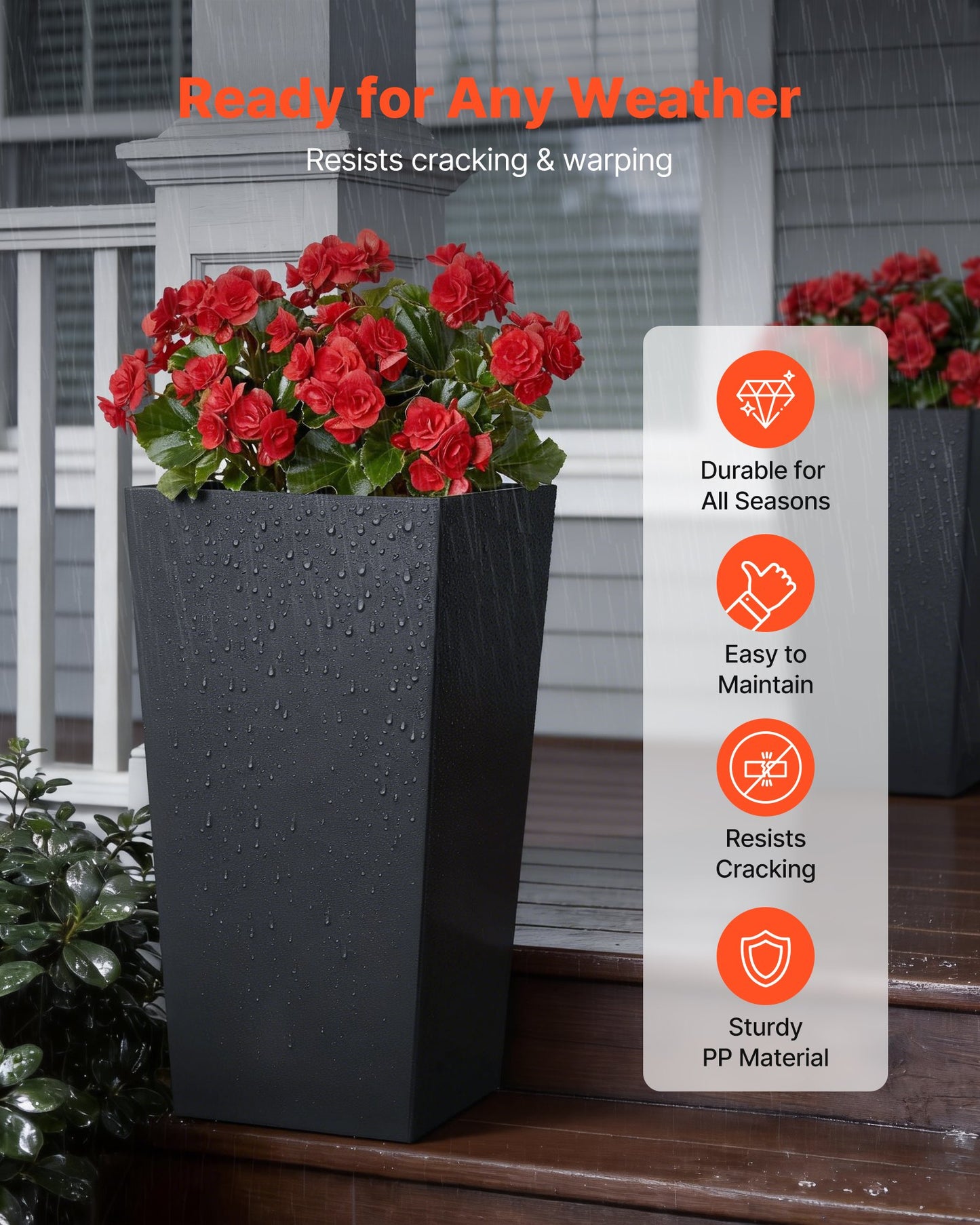 Tall Planters Set of 2, 750 mm Large Outdoor Taper Planters for Outdoor Indoor Plants, Front Porch Plastic Modern Flower Pots with Casters, Inner Pot & Drainage Holes for Patio, Garden, Black