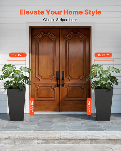 Tall Planters Set of 2, 750 mm Large Outdoor Taper Planters for Outdoor Indoor Plants, Front Porch Plastic Modern Flower Pots with Casters, Inner Pot & Drainage Holes for Patio, Garden, Black