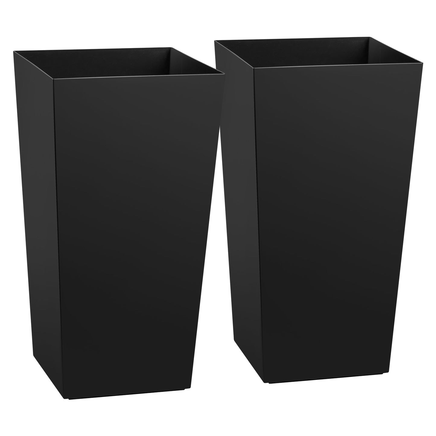 Tall Planters Set of 2, 750 mm Large Outdoor Taper Planters for Outdoor Indoor Plants, Front Porch Plastic Modern Flower Pots with Casters, Inner Pot & Drainage Holes for Patio, Garden, Black