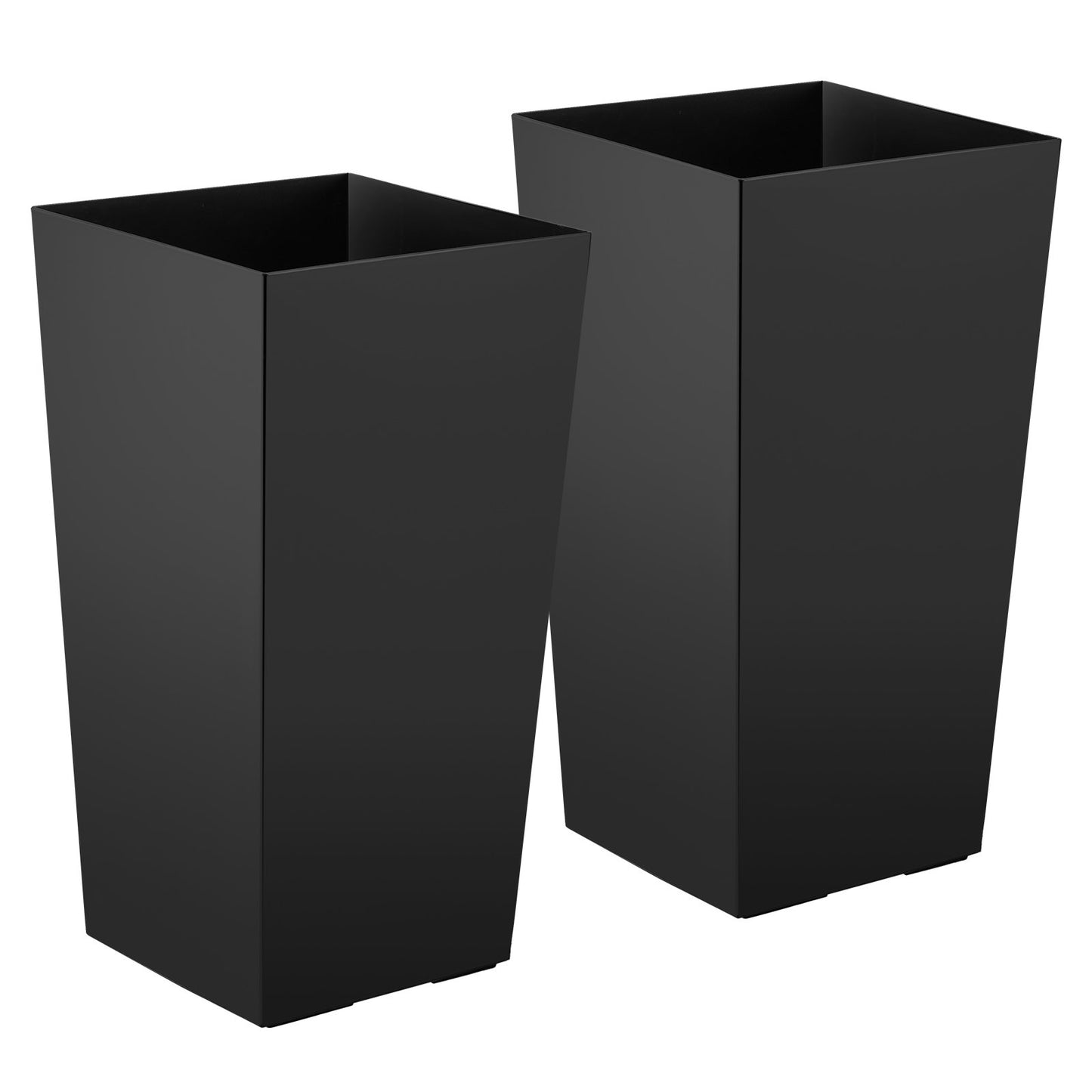 Tall Planters Set of 2, 750 mm Large Outdoor Taper Planters for Outdoor Indoor Plants, Front Porch Plastic Modern Flower Pots with Casters, Inner Pot & Drainage Holes for Patio, Garden, Black