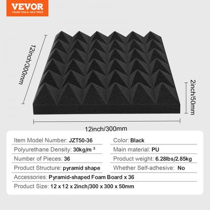 VEVOR Acoustic Foam Panels 36 Pack 12 x 12 x 2 in for Studio Wall and Ceiling