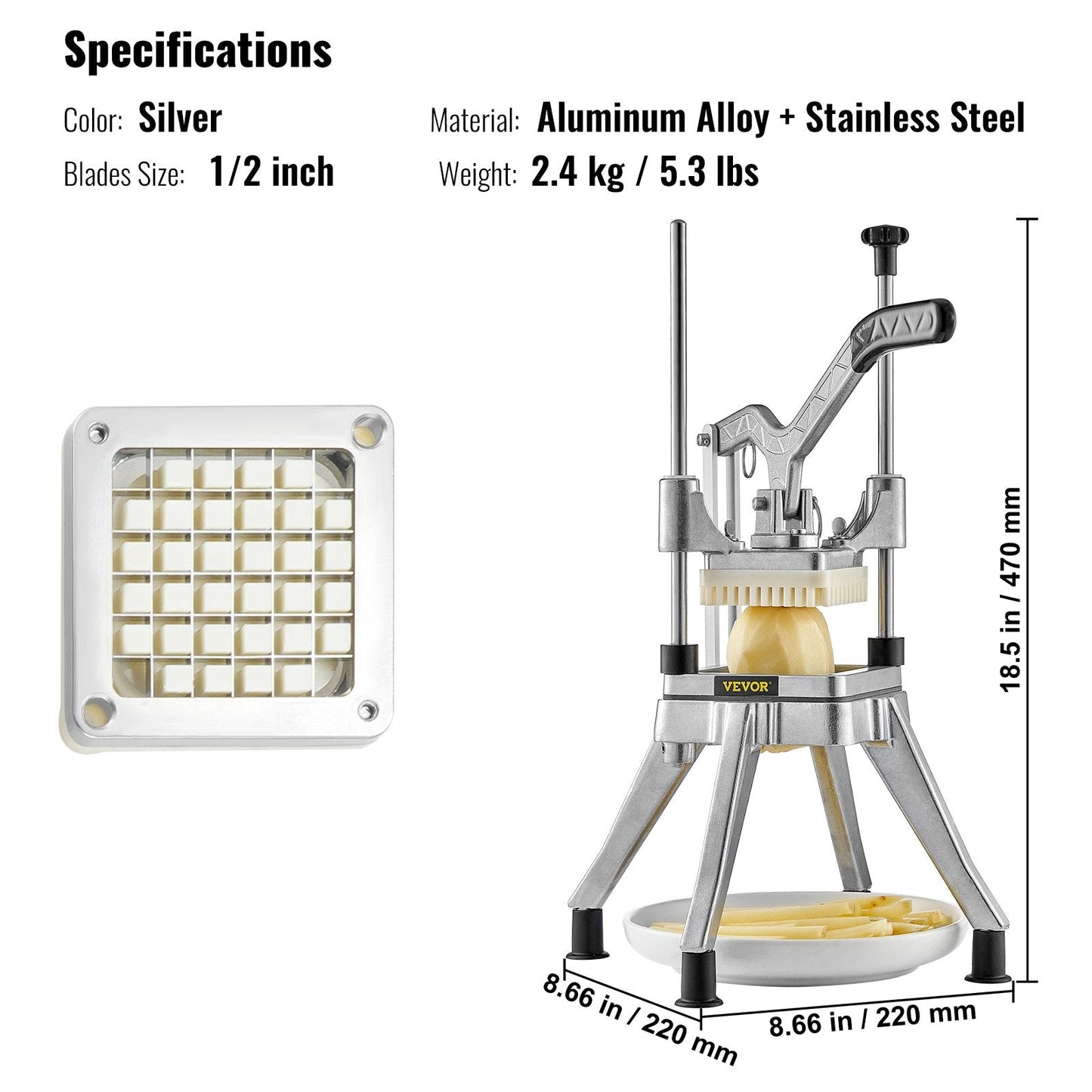 Heavy Duty Stainless Steel Vegetable & Fruit Chopper with 0.01m Blade