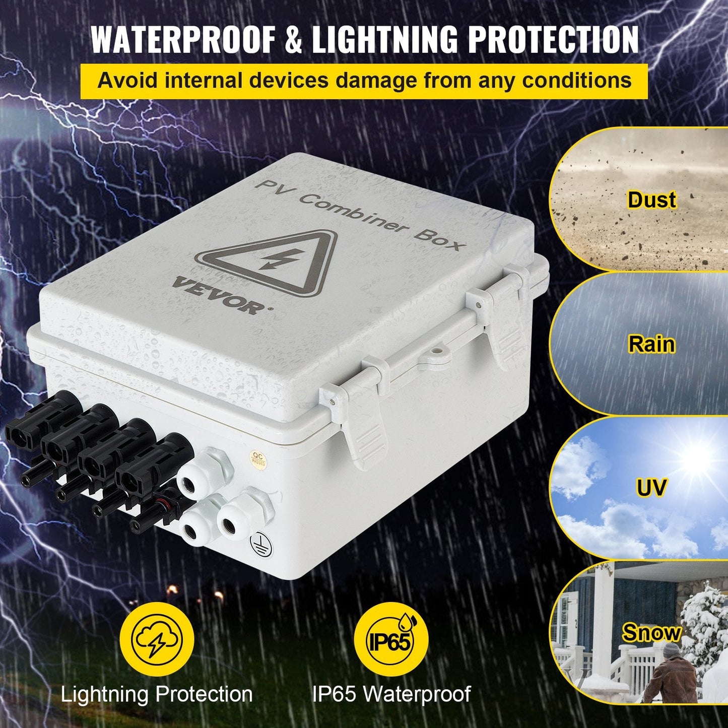 4-String PV Combiner Box with 15A Fuse & 63A Breaker for Solar Panel Systems