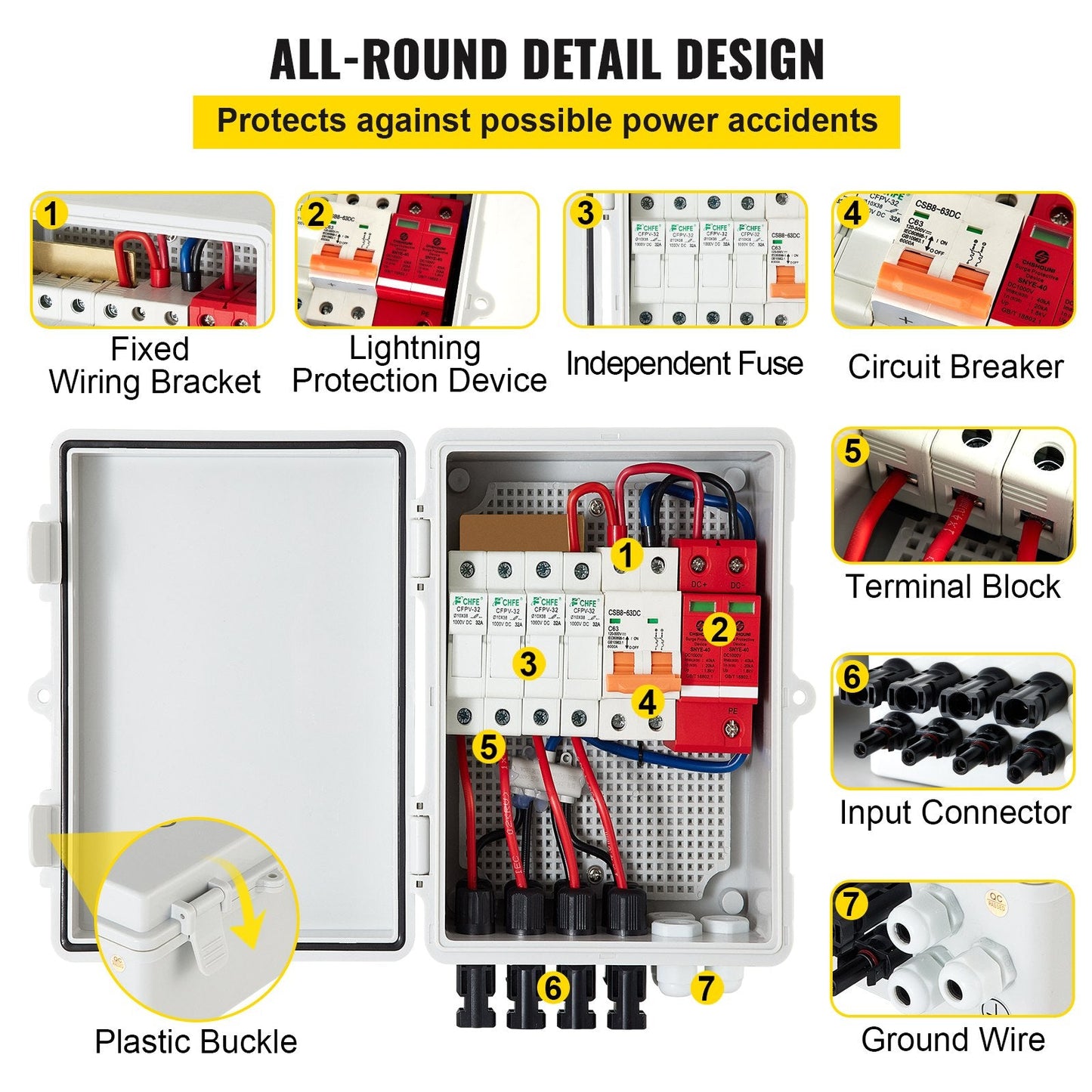 4-String PV Combiner Box with 15A Fuse & 63A Breaker for Solar Panel Systems
