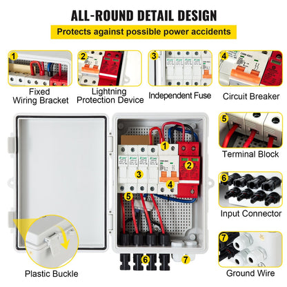 4-String PV Combiner Box with 15A Fuse & 63A Breaker for Solar Panel Systems