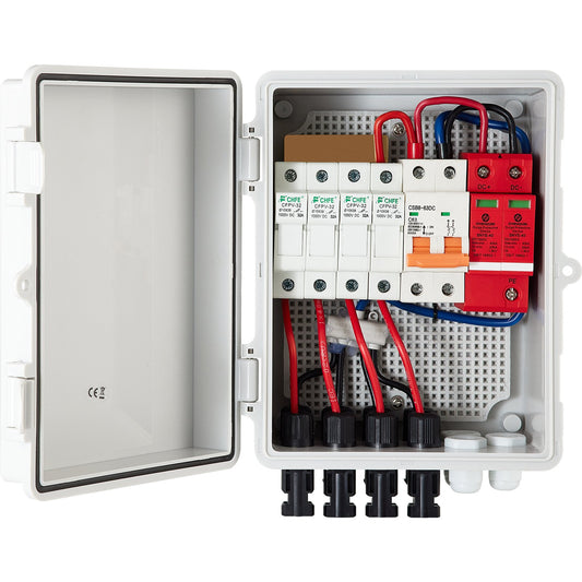 VEVOR PV Combiner Box, 4 String with 15A Rated Current Fuse, 63A Circuit Breaker,