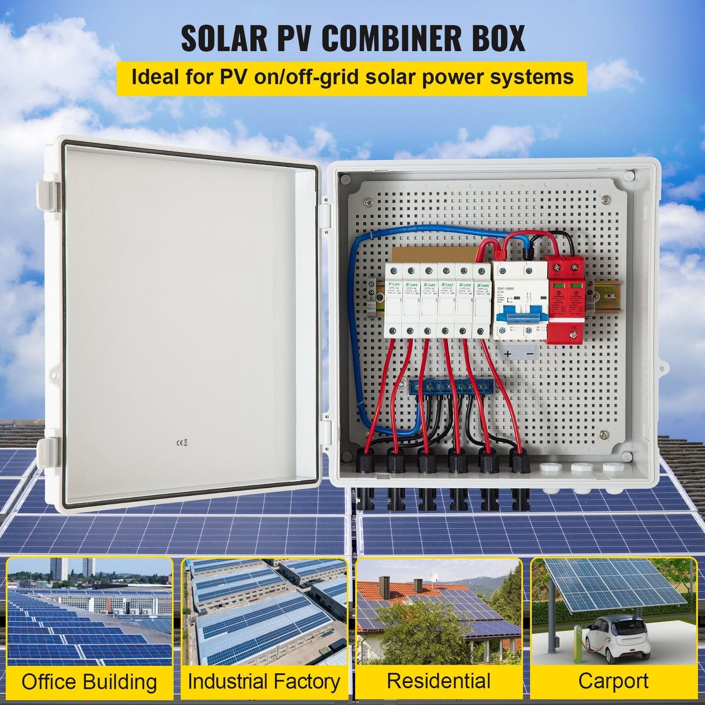 Solar Combiner Box 15A 6-String with IP65 Protection and Lightning Arrester