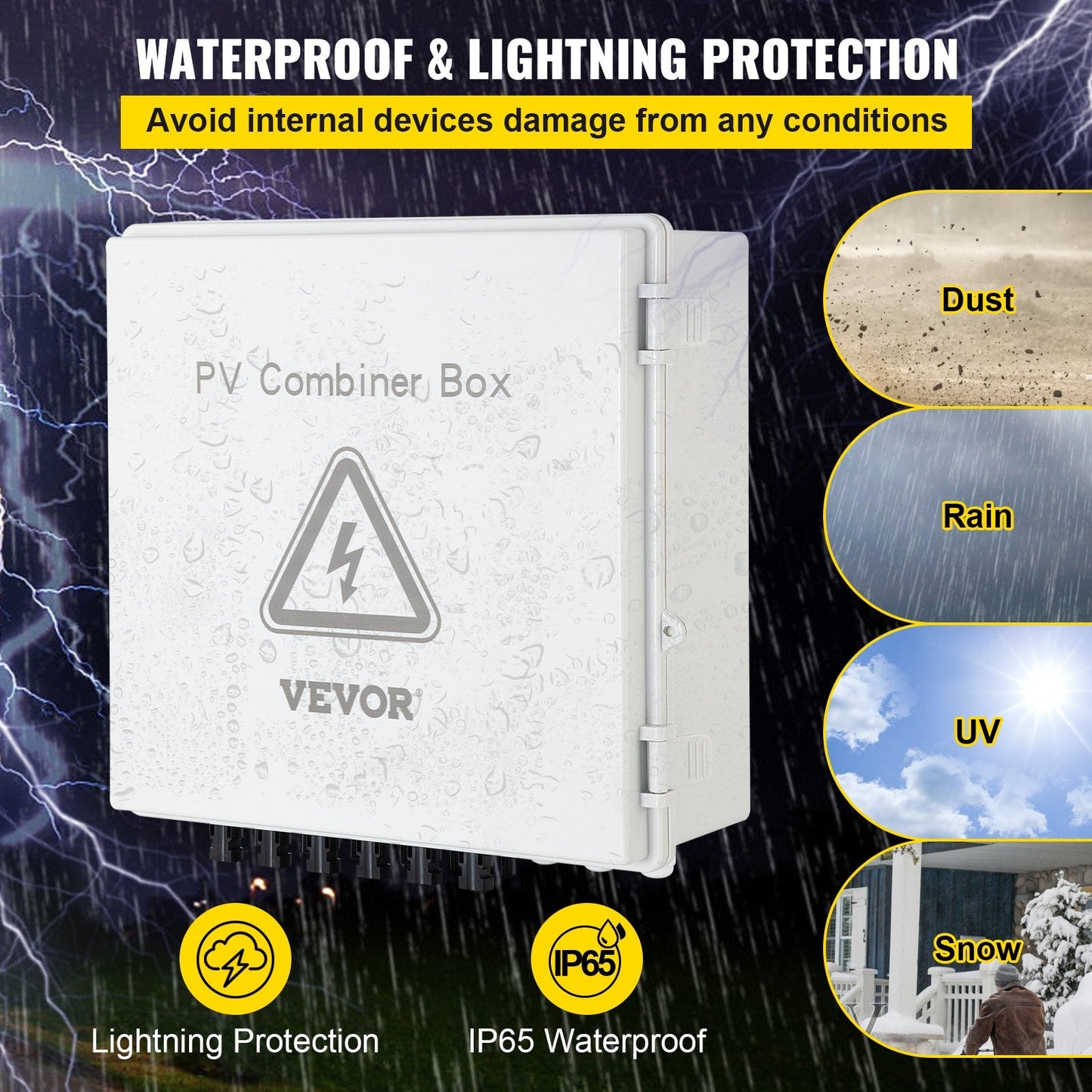 Solar Combiner Box 15A 6-String with IP65 Protection and Lightning Arrester