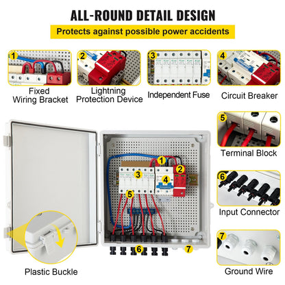 Solar Combiner Box 15A 6-String with IP65 Protection and Lightning Arrester