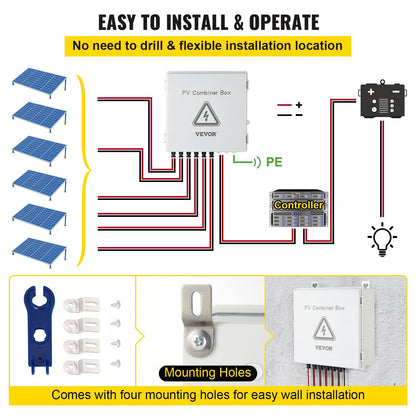 Solar Combiner Box 15A 6-String with IP65 Protection and Lightning Arrester