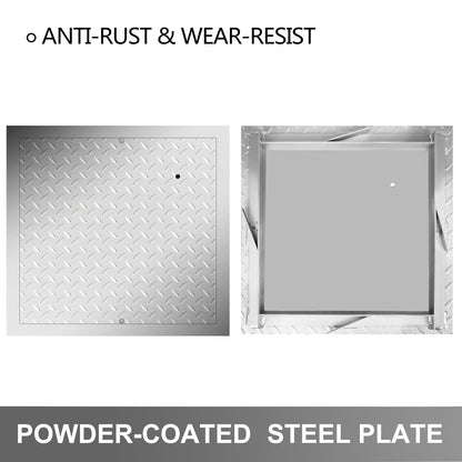 Square Recessed Manhole Cover, Galvanized Steel, 30x30 cm Clear Opening