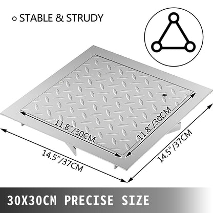 Square Recessed Manhole Cover, Galvanized Steel, 30x30 cm Clear Opening