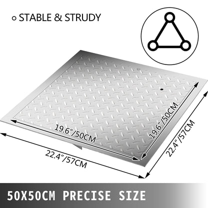 Galvanized Steel Recessed Manhole Cover 0.5m Opening, 13.18 kg, Silver