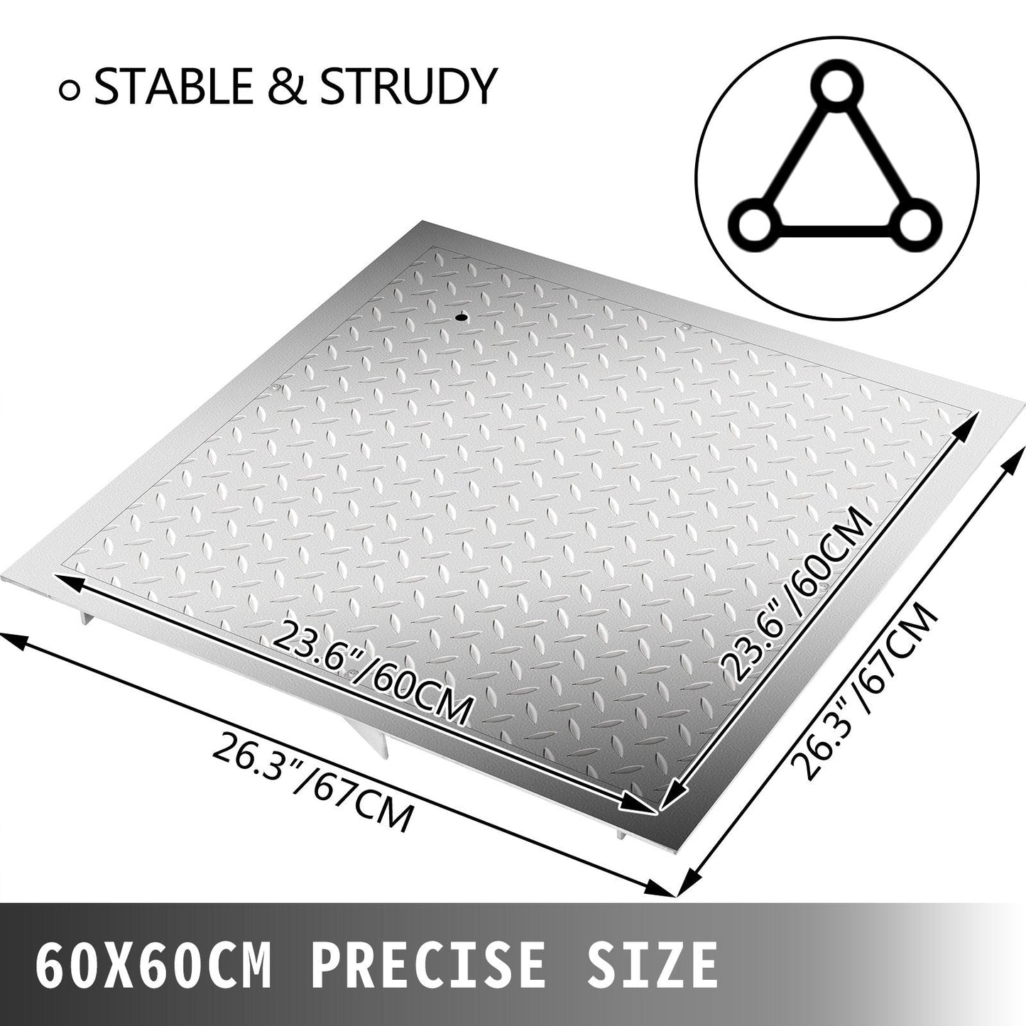 Galvanized Steel Recessed Manhole Cover 0.6 x 0.6 m, Sealed Frame, Silver Finish