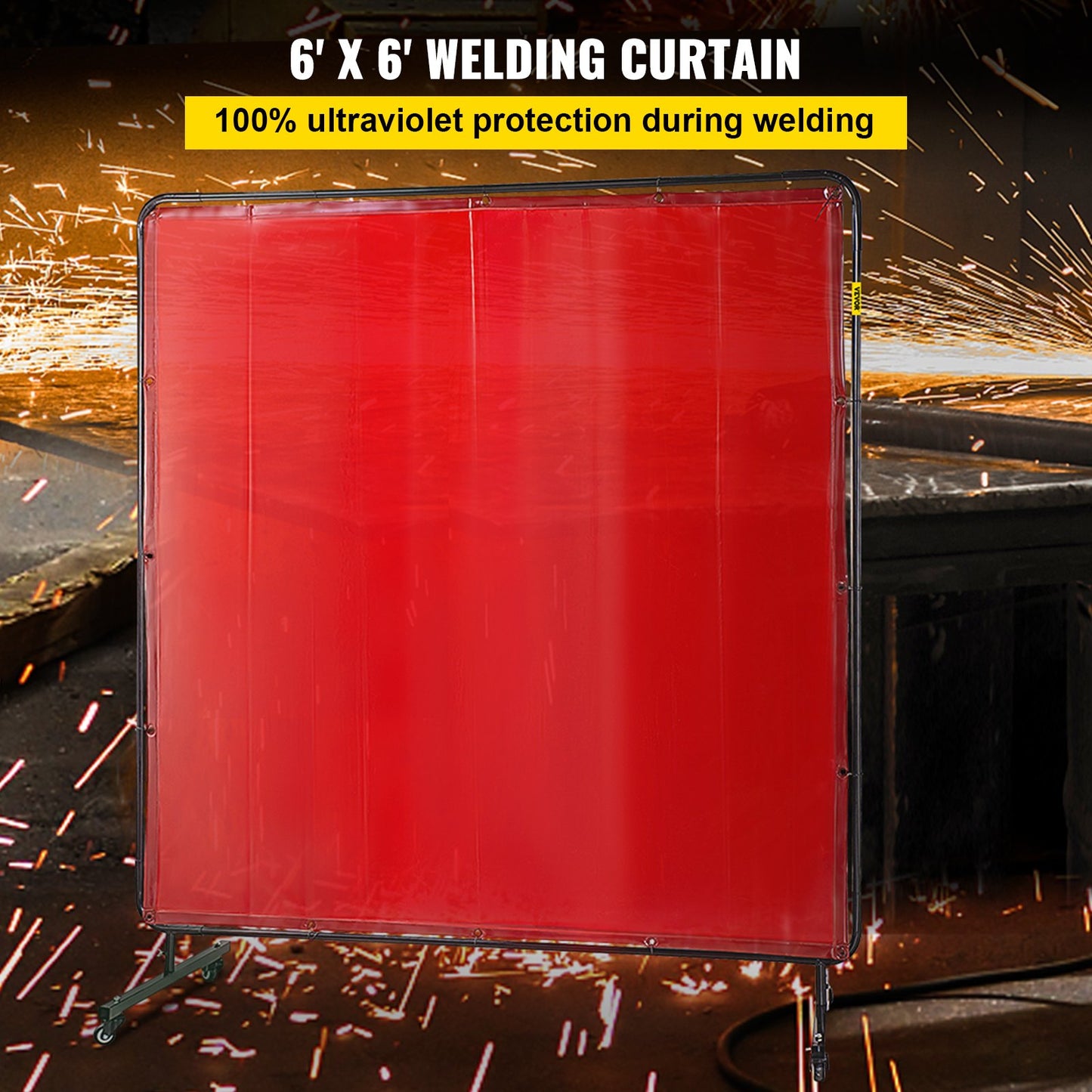 VEVOR Welding Screen with Frame 6' x 6', Welding Curtain with 4 Wheels, Welding