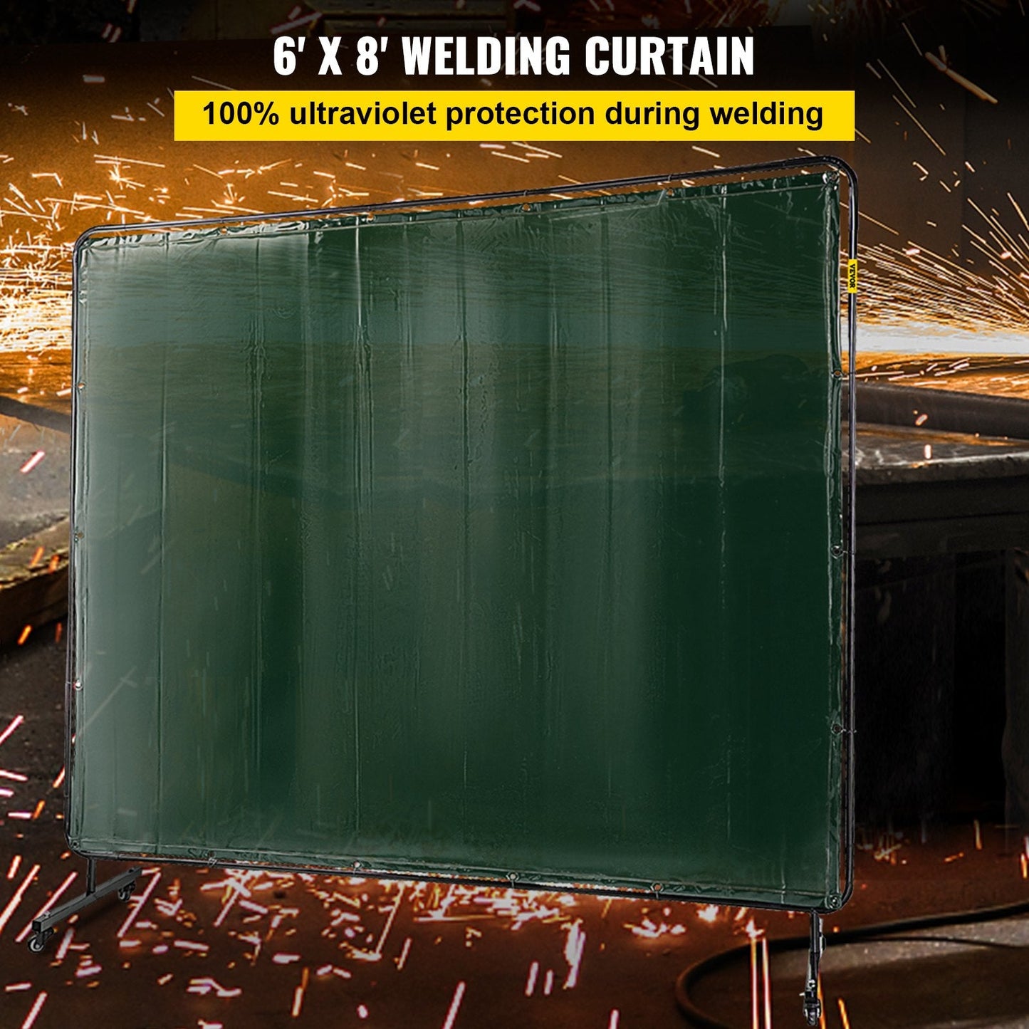 Flame-Resistant Green Welding Screen with Frame, 1.8m x 2.4m Vinyl Curtain