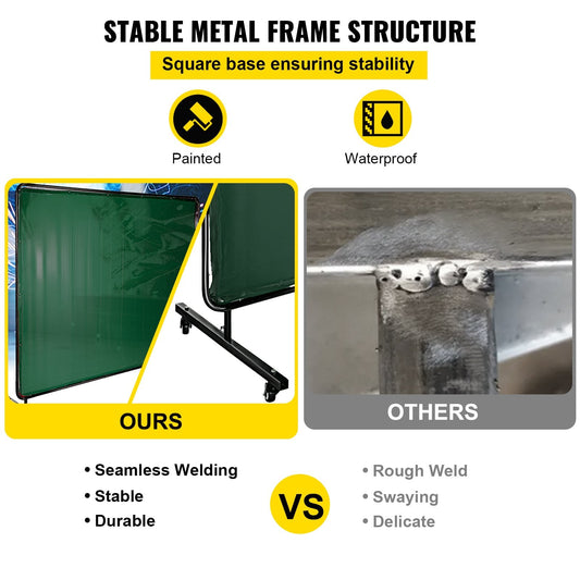 Flame-Resistant Green Welding Screen with Frame, 1.8m x 2.4m Vinyl Curtain