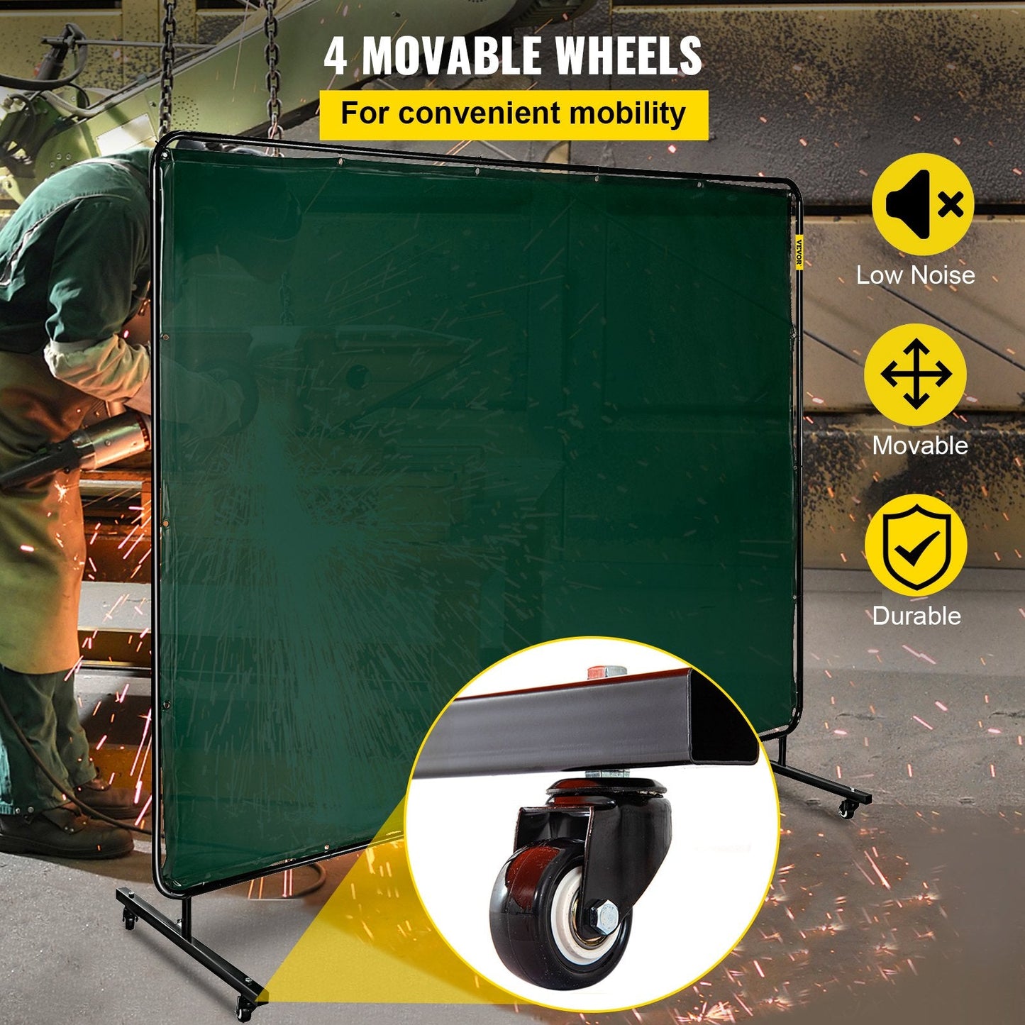 Flame-Resistant Green Welding Screen with Frame, 1.8m x 2.4m Vinyl Curtain