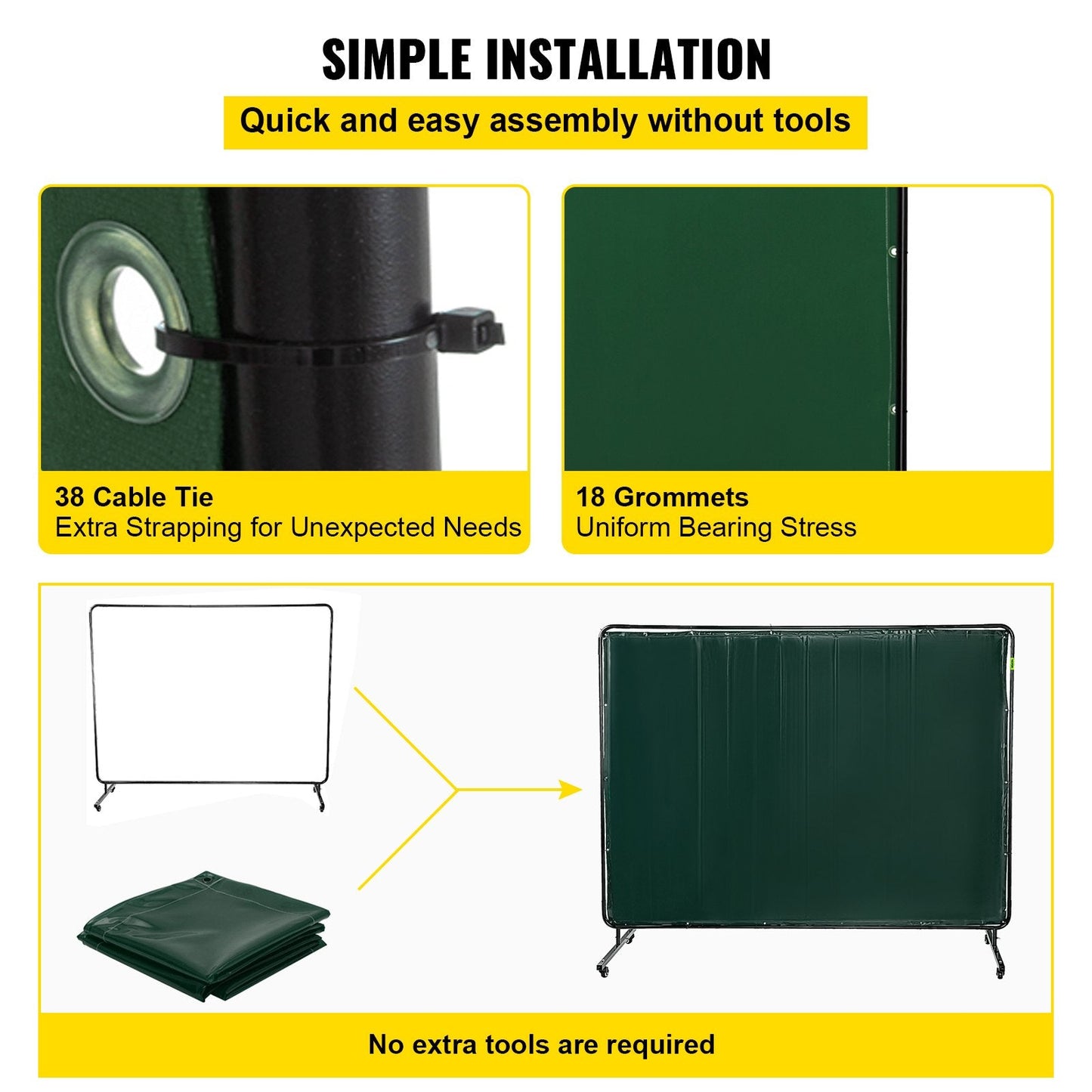 Flame-Resistant Green Welding Screen with Frame, 1.8m x 2.4m Vinyl Curtain