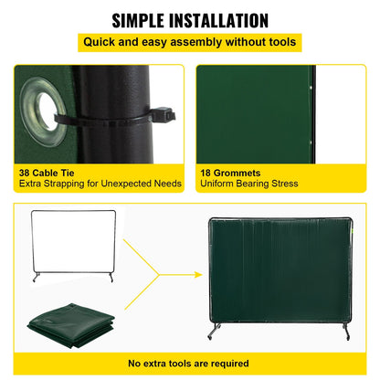 Flame-Resistant Green Welding Screen with Frame, 1.8m x 2.4m Vinyl Curtain