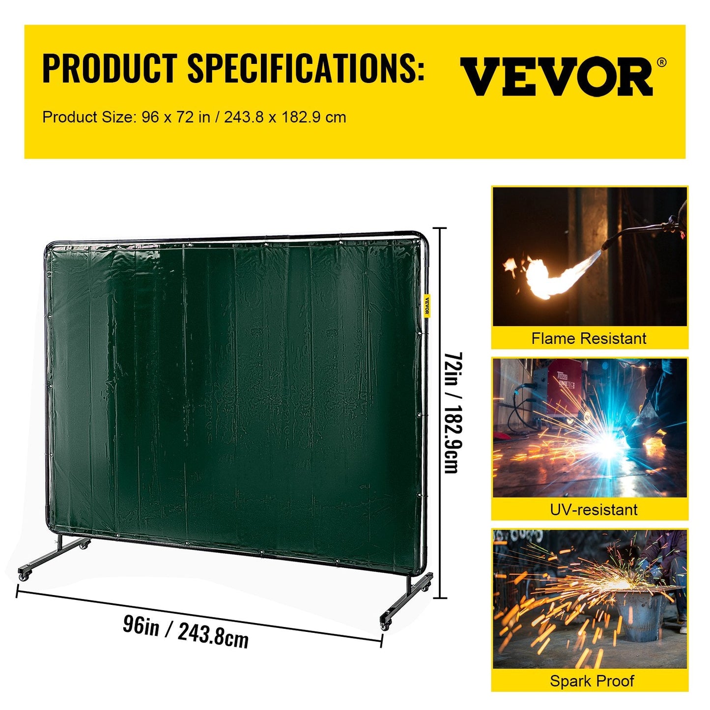Flame-Resistant Green Welding Screen with Frame, 1.8m x 2.4m Vinyl Curtain