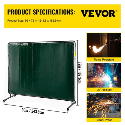 Flame-Resistant Green Welding Screen with Frame, 1.8m x 2.4m Vinyl Curtain