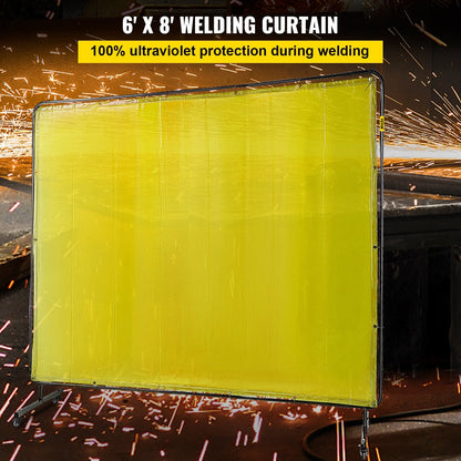 Flame-Resistant Vinyl Welding Screen with Frame, 1.8m x 2.4m, Yellow
