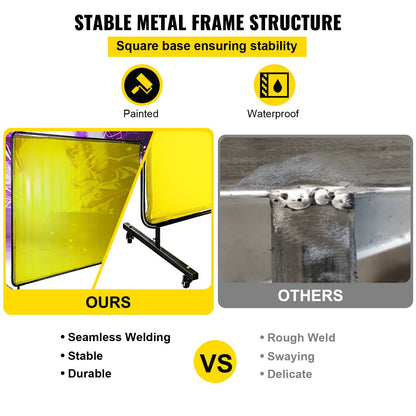 Flame-Resistant Vinyl Welding Screen with Frame, 1.8m x 2.4m, Yellow