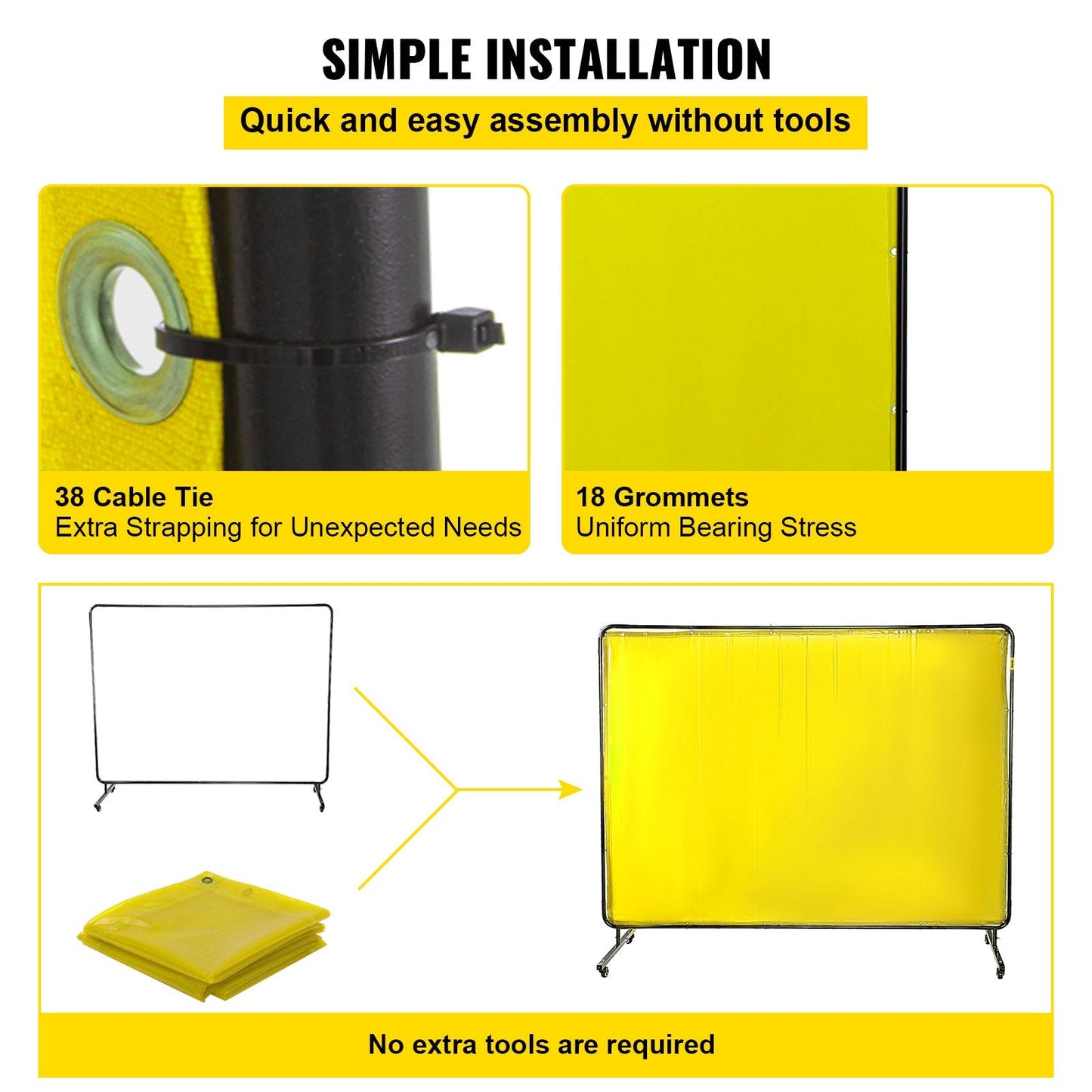 Flame-Resistant Vinyl Welding Screen with Frame, 1.8m x 2.4m, Yellow