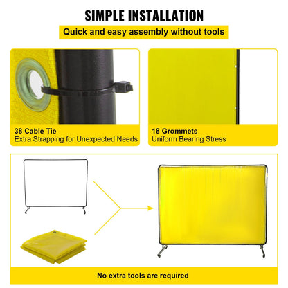 Flame-Resistant Vinyl Welding Screen with Frame, 1.8m x 2.4m, Yellow