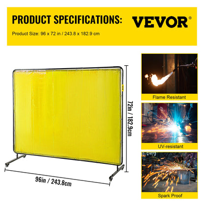 VEVOR Welding Curtain Welding Screen 6' x 8' Flame Proof Vinyl with Frame Yellow