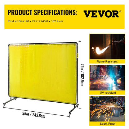 Flame-Resistant Vinyl Welding Screen with Frame, 1.8m x 2.4m, Yellow