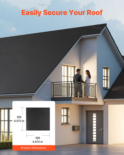 Roll Roofing, 4.57 x 4.57 m, 45 mil EPDM Rubber Roofing, Long Lifespan & Weather-resistant, Withstands Harsh Temperatures, Flexible & Easy Installation, Roof Underlayment for RVs, Roofs, Ponds