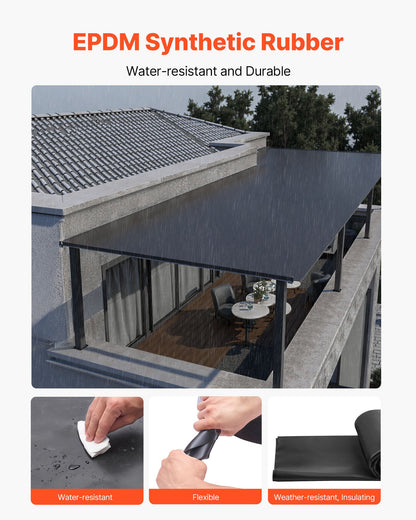 Roll Roofing, 4.57 x 7.62 m, 45 mil EPDM Rubber Roofing, Long Lifespan & Weather-resistant, Withstands Harsh Temperatures, Flexible & Easy Installation, Roof Underlayment for RVs, Roofs, Ponds