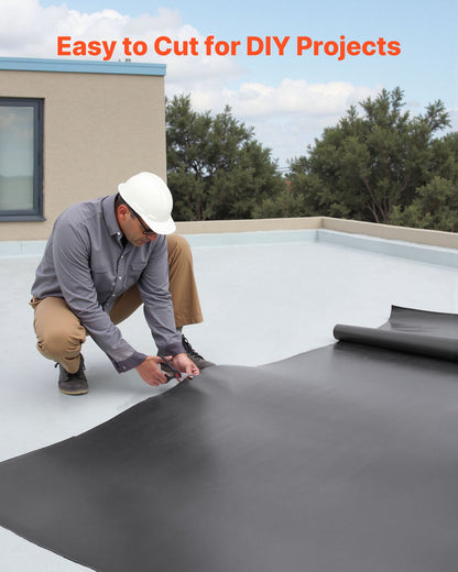 Roll Roofing, 4.57 x 9.14 m, 45 mil EPDM Rubber Roofing, Long Lifespan & Weather-resistant, Withstands Harsh Temperatures, Flexible & Easy Installation, Roof Underlayment for RVs, Roofs, Ponds
