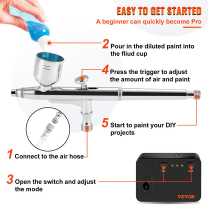 VEVOR Airbrush Kit Dual-action Airbrush System Compressor Art Nail Makeup Model