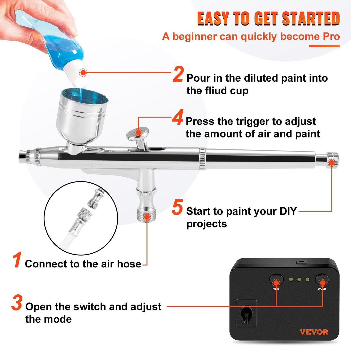 Dual-Action Airbrush Kit with Compressor for Art, Nails, Makeup, and Baking