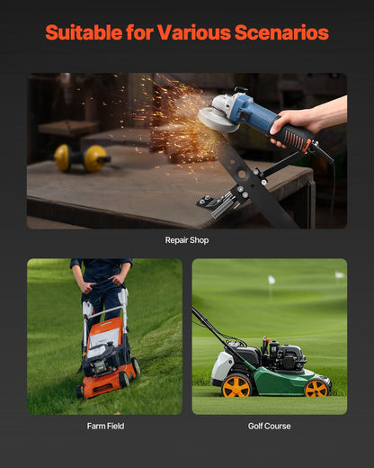 Lawn Mower Blade Sharpener, 15° - 45° Adjustable Lawnmower Blade Sharpening Tool with 4 Adapter Pins, Ball Bearing Design & 25mm Enlarged Handle, Compatible with Most Angle Grinders