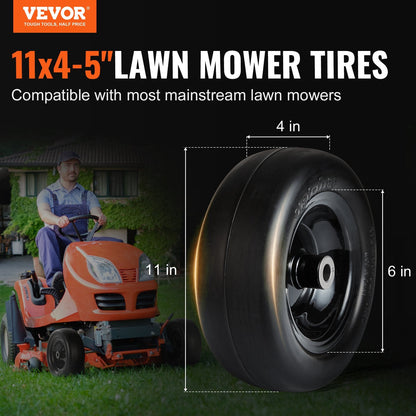 Tubeless 11x4-7m Lawn Mower Tires with Rim, 2-Pack, Flat-Free PU Tires