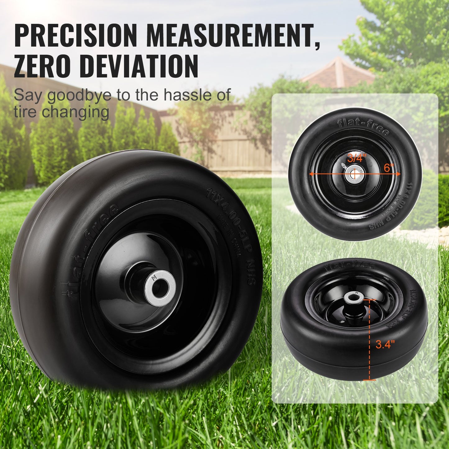 VEVOR Lawn Mower Tires with Rim, 11x4-7" Tubeless Tractor Tires, 2-Pack Tire and